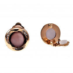 Roségoudkleur - Clip-on Oorbellen met Donkerpaarse Cabochon en Strass