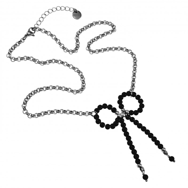 RVS Ketting met Zwarte Schelpparels Strik - Verstelbaar 50cm tot 55cm RVS Ketting met Zwarte Schelpparels Strik - Verstelbaar 50cm tot 55cm