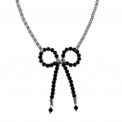 RVS Ketting met Zwarte Schelpparels Strik - Verstelbaar 50cm tot 55cm