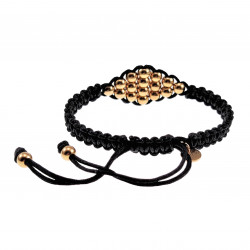 16cm tot 21cm Armband Unisex - RVS Goudkleur - Zwarte Gewaxte Nylon Armband - Macramé Armband - Verstelbaar - Handgemaakt