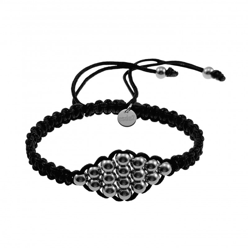 RVS Zilverkleur - Zwarte Macramé Armband - Verstelbaar - Handgemaakt RVS Zilverkleur - Zwarte Macramé Armband - Verstelbaar - Handgemaakt