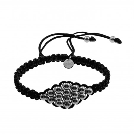 RVS Zilverkleur - Zwarte Macramé Armband - Verstelbaar - Handgemaakt