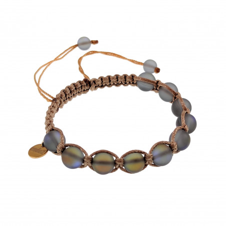 15cm - 19cm Lichtbruin Nylon Macramé Armband met Matgrijze Kristallen