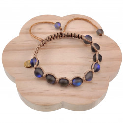 15cm - 19cm Lichtbruin Nylon Macramé Armband met Matgrijze Kristallen