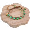 15cm - 19cm Lichtbruin Nylon Macramé Armband met Matgroene Kristallen