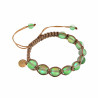 15cm - 19cm Lichtbruin Nylon Macramé Armband met Matgroene Kristallen
