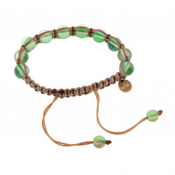 15cm - 19cm Lichtbruin Nylon Macramé Armband met Matgroene Kristallen