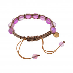 15cm - 19cm Lichtbruin Nylon Macramé Armband met Mat Paarse Kristallen