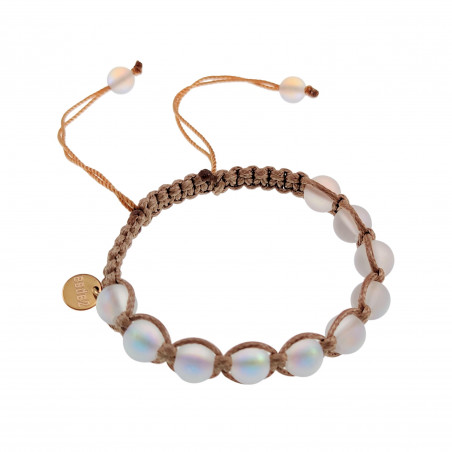 15cm - 19cm Lichtbruin Nylon Macramé Armband met Mat Witte Kristallen