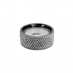 Ring Dames - RVS Zilverkleur - 10mm Brede Ring met Zirkoniastenen