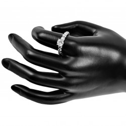 Ring Dames - RVS Zilverkleur - Balletjes Design -Solitaire Ring - Verlolvingsring - Ring met Zirkoniasteen