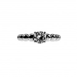 Ring Dames - RVS Zilverkleur - Balletjes Design -Solitaire Ring - Verlolvingsring - Ring met Zirkoniasteen