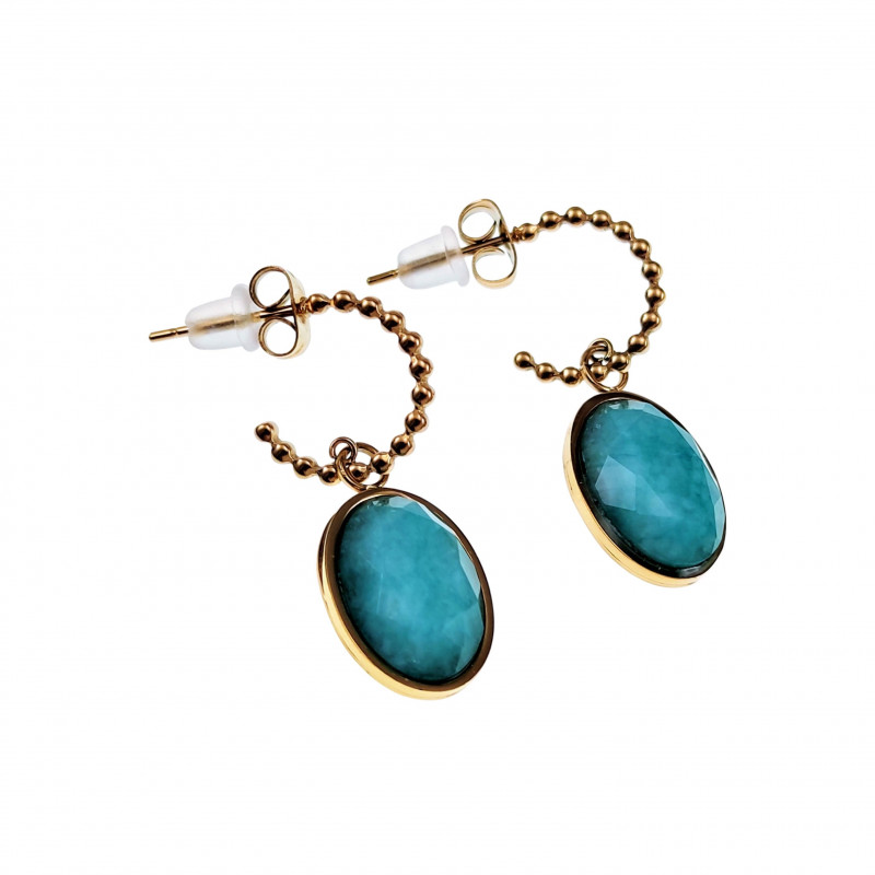Gold Plated RVS - Open Oorringen met Amazonietsteen - Dames Oorbellen Gold Plated RVS - Open Oorringen met Amazonietsteen - Dames Oorbellen