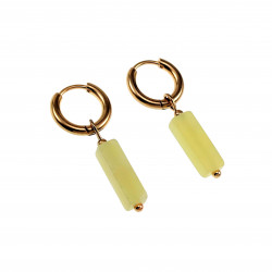 ∅12mm Oorringen met Citroengele Natuursteen Hanger - Gold Plated RVS