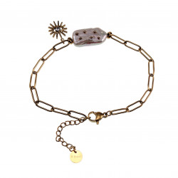 Gold Plated RVS Paperclip Armband met Natuurlijke Zoetwaterbarokparel