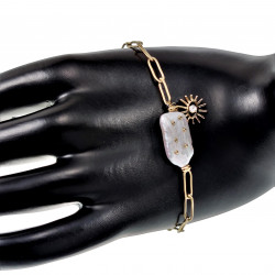 Gold Plated RVS Paperclip Armband met Natuurlijke Zoetwaterbarokparel
