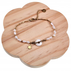Armband Dames - Gold Plated RVS - Zoetwaterparels Armband Verstelbaar