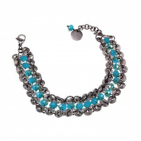 17 tot 19cm Brede RVS Spiralen Armband met Turkooisgroene Kristallen