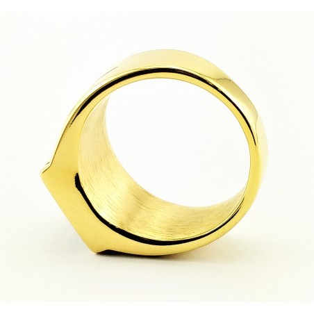 Goudkleurige RVS Zegelring met Zwarte Onyx