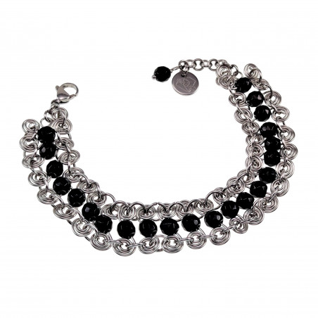 17 tot 19cm - RVS Spiralen Armband met  Onyx Stenen - Brede Armband