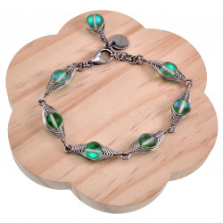16 tot 19cm - RVS Visgraat Armband met Matgroene Kristallen - Dames