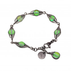 16 tot 19cm - RVS Visgraat Armband met Matgroene Kristallen - Dames