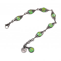 16 tot 19cm - RVS Visgraat Armband met Matgroene Kristallen - Dames