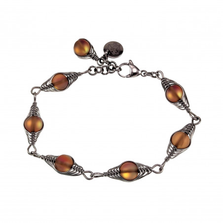 16 tot 19cm - RVS Visgraat Armband met Matbruine Kristallen - Dames