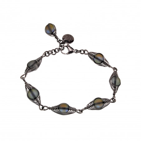 16 tot 19cm - RVS Visgraat Armband met Matgrijs Kristallen - Dames