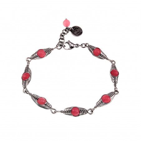 16 tot 19cm - RVS - Armband met Roze Chalcedoonstenen - Handgemaakt