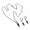 Gerhodineerd Ketting met Hanger en Lange Oorbellen - Blauwe Zirkonia