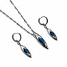 Gerhodineerd Ketting met Hanger en Lange Oorbellen - Blauwe Zirkonia