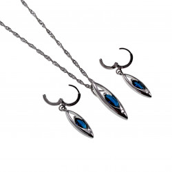 Gerhodineerd Ketting met Hanger en Lange Oorbellen - Blauwe Zirkonia
