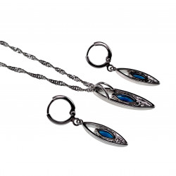 Gerhodineerd Ketting met Hanger en Lange Oorbellen - Blauwe Zirkonia