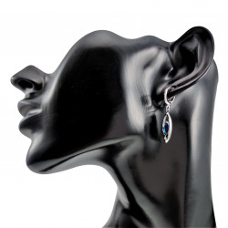 Gerhodineerd Ketting met Hanger en Lange Oorbellen - Blauwe Zirkonia