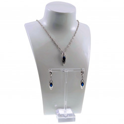 Gerhodineerd Ketting met Hanger en Lange Oorbellen - Blauwe Zirkonia