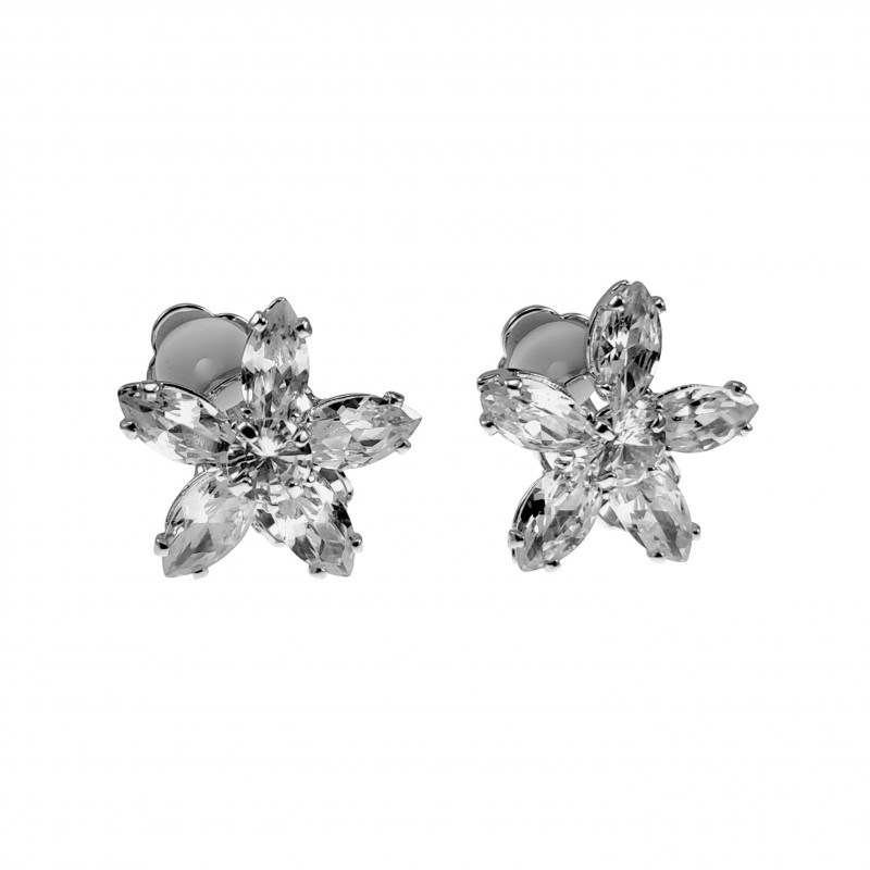 Oorclips Dames - Gerhodineerd Bloem Clip-on Oorbellen met Strass Oorclips Dames - Gerhodineerd Bloem Clip-on Oorbellen met Strass