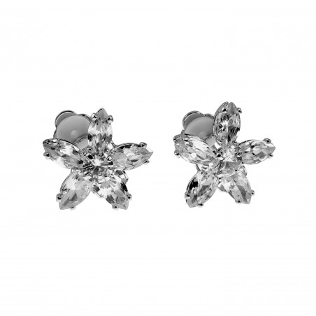 Oorclips Dames - Gerhodineerd Bloem Clip-on Oorbellen met Strass