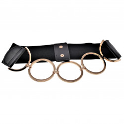 Zwarte Stretchriem met Roségoudkleur Ronde Metalen Elementen - Dames