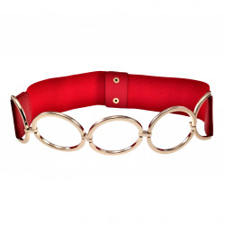 Rode Stretchriem met Roségoudkleur Ronde Metalen Elementen - Dames