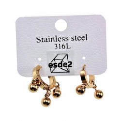 ∅14mm Oorringen Dames - Verguld RVS - Oorbellen met Drie Bolhangers