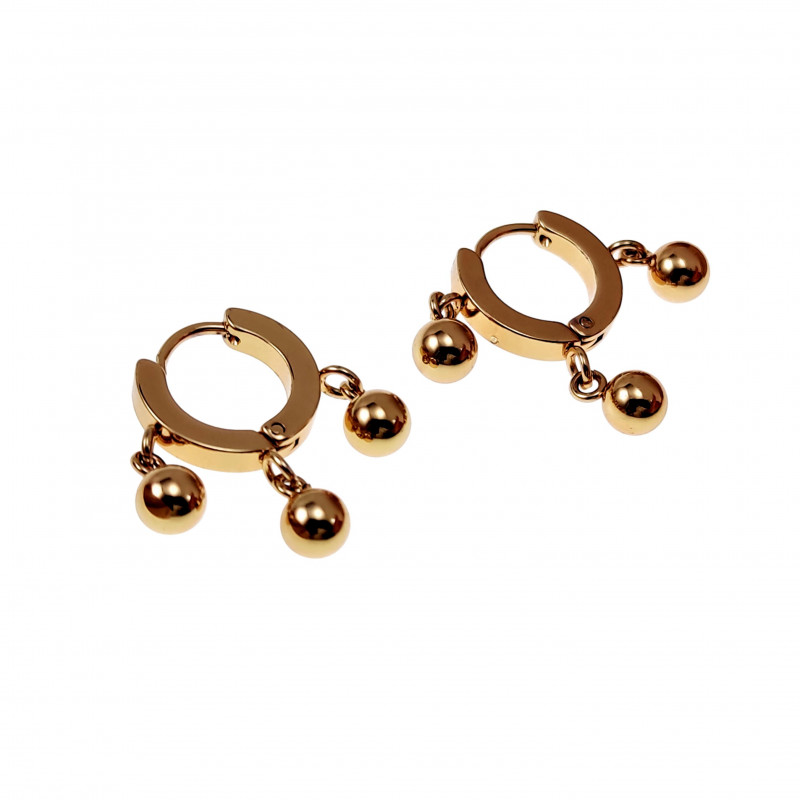 ∅14mm Oorringen Dames - Verguld RVS - Oorbellen met Drie Bolhangers ∅14mm Oorringen Dames - Verguld RVS - Oorbellen met Drie Bolhangers