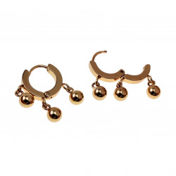 ∅14mm Oorringen Dames - Verguld RVS - Oorbellen met Drie Bolhangers