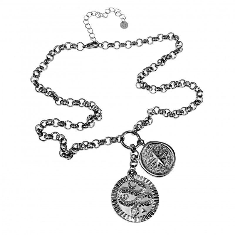 51 tot 59cm - RVS - Ronde Schakelketting met Twee Medaillons Dames 51 tot 59cm - RVS - Ronde Schakelketting met Twee Medaillons Dames
