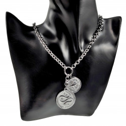 51 tot 59cm -  RVS - Ronde Schakelketting met Twee Medaillons Dames