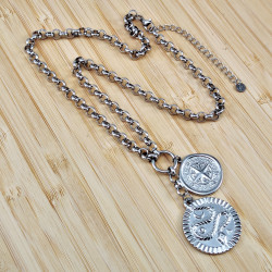 51 tot 59cm -  RVS - Ronde Schakelketting met Twee Medaillons Dames