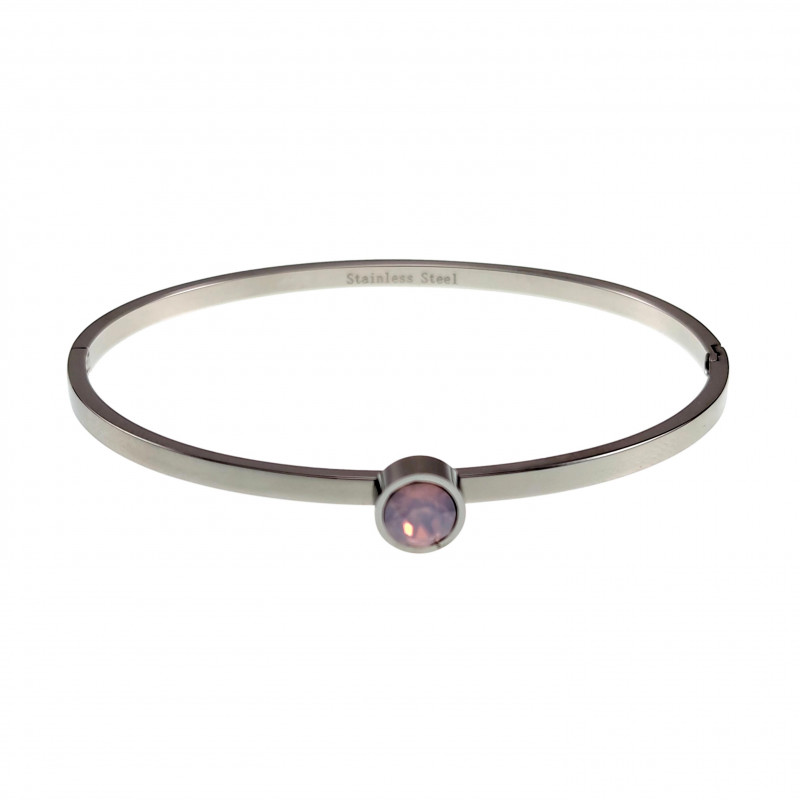 Bangle Dames - RVS Stijve Armband met Ondoorzichtige Lichtroze Zirkonia Bangle Dames - RVS Stijve Armband met Ondoorzichtige Lichtroze Zirkonia