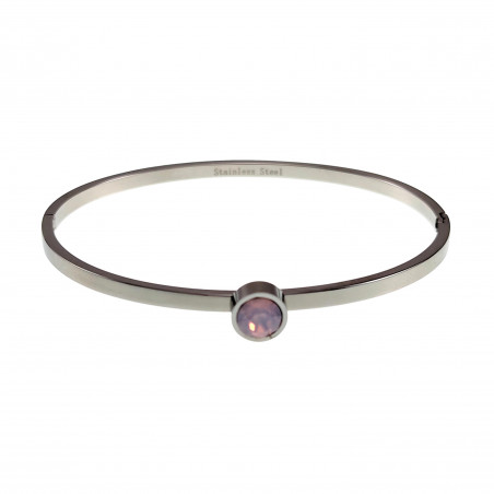 Bangle Dames - RVS Stijve Armband met Ondoorzichtige Lichtroze Zirkonia