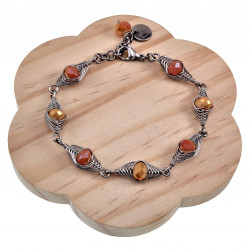 esde2 Armband - RVS Visgraat Armband met Amber- en Oranje Kristallen