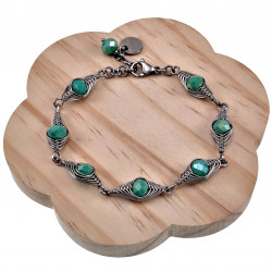esde2 Armband RVS Visgraat Armband met Ondoorzichtig Groene Kristallen